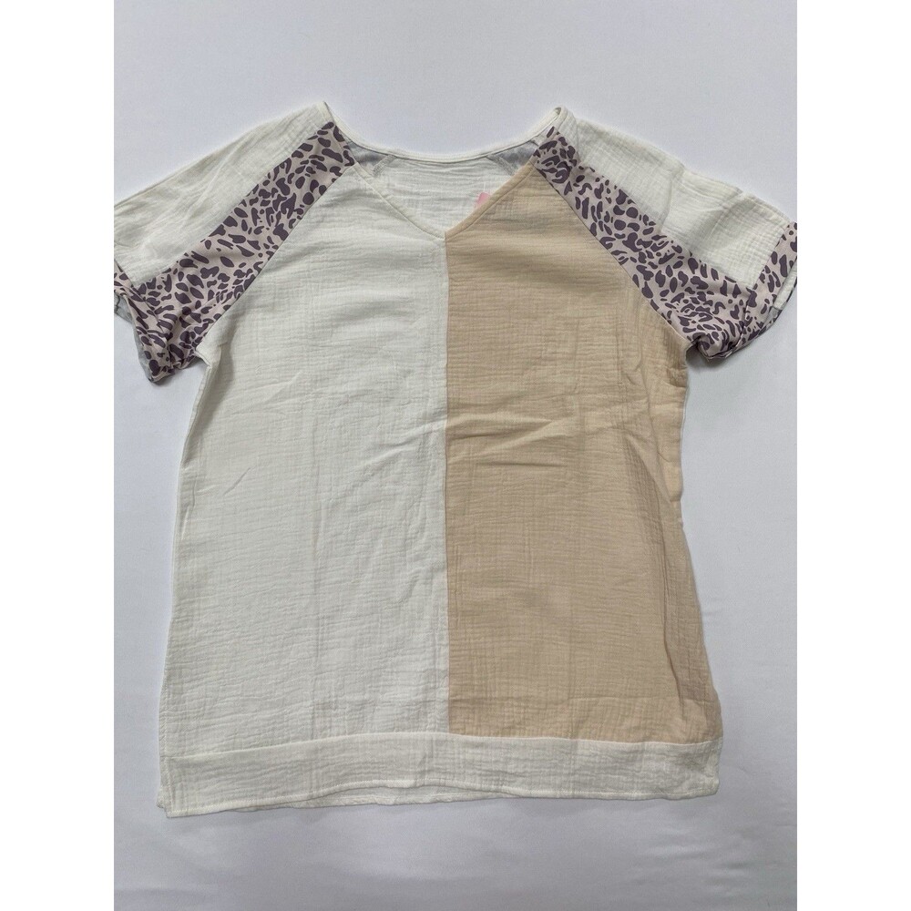 Boutique Bohemian Colorblock Cotton Gauze Leopard Sleeve Top M